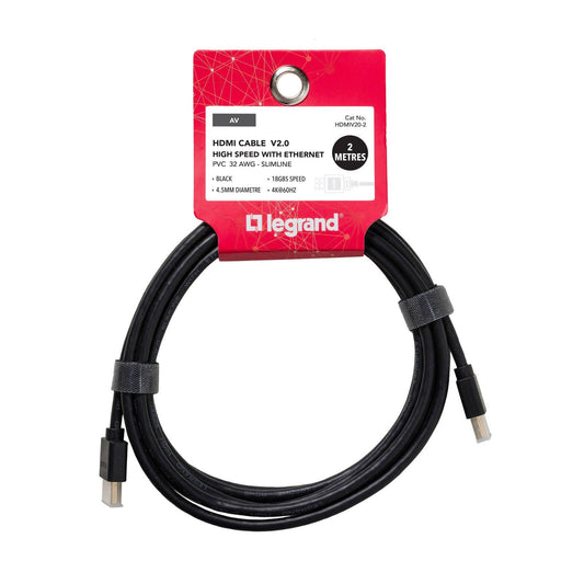 Legrand Slimline HDMI Cable with Ethernet - 2m - 4K