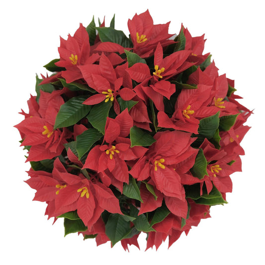 Un Real Artificial Poinsettia Topiary Ball - 25cm - Red