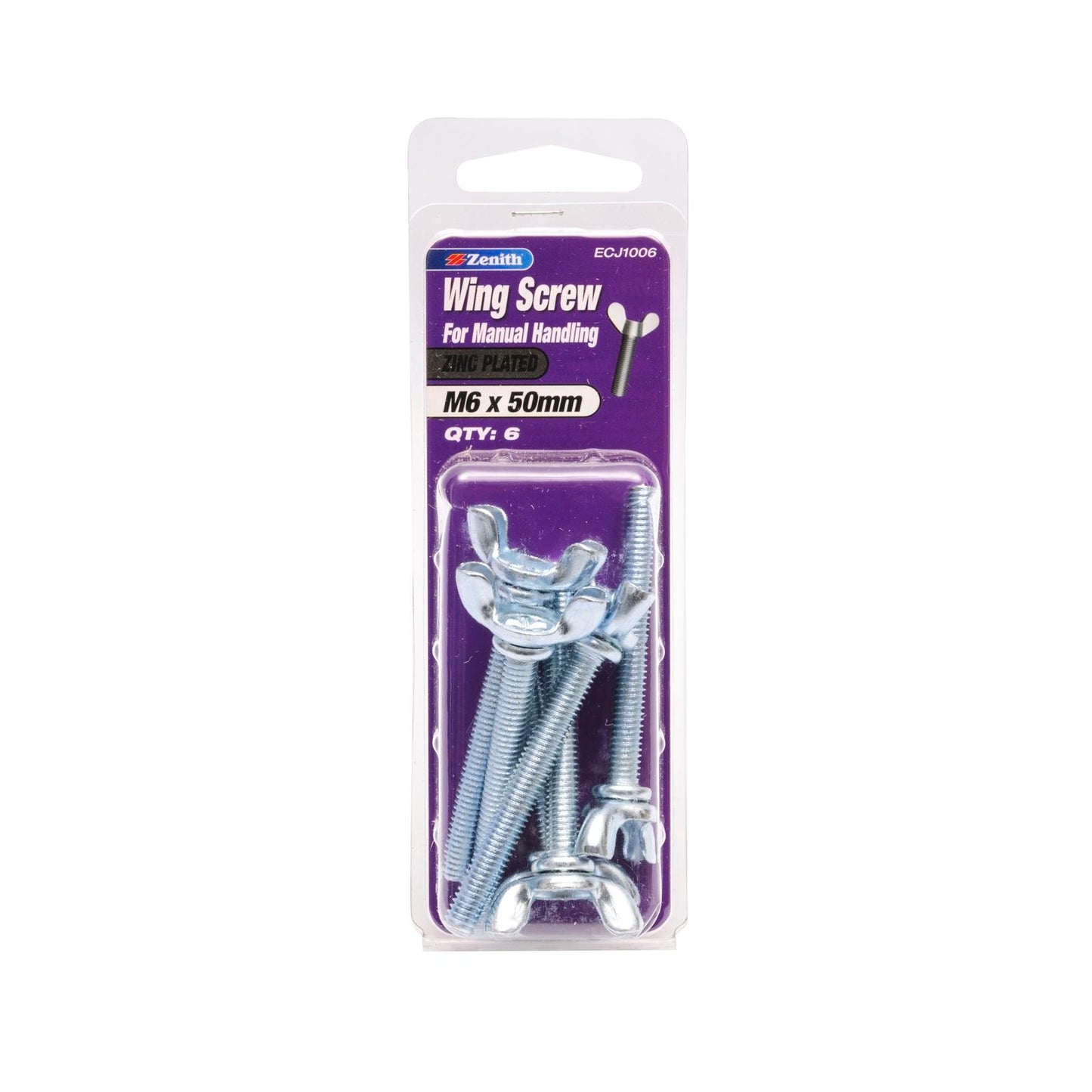 Zenith M6 Zinc Plated Wing Screw - 50mm - 6 Pack