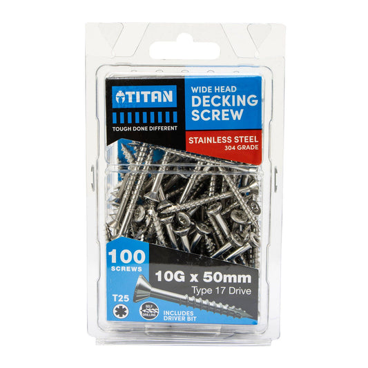 Titan Stainless Steel Wide Head Decking Screw - 10g x 50mm - 100 Pack