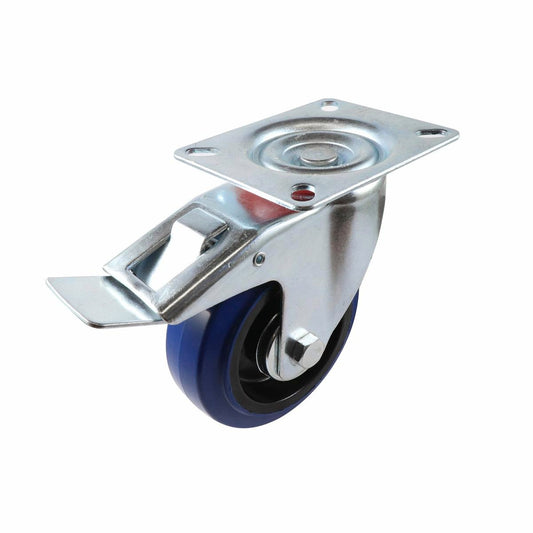 Easyroll Swivel Brake Castor - 100mm - Blue - Rubber - 150kg Load