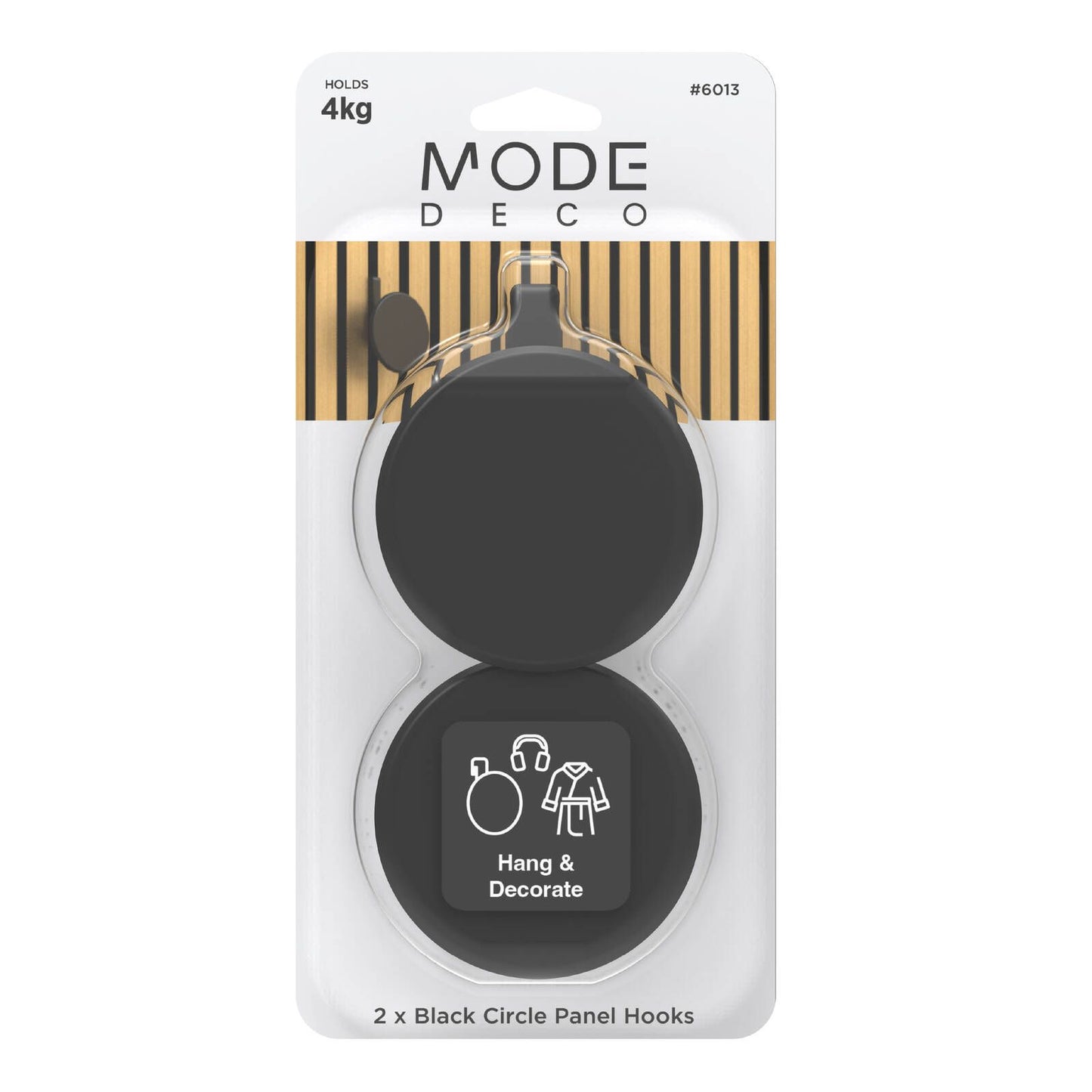 Mode Acoustic Panelling Robe Hooks - 75 x 93mm - Black - 2 Pack