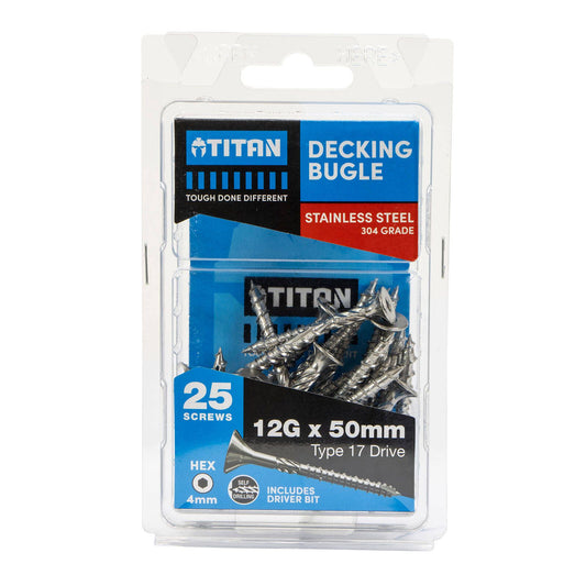 Titan Decking Screws - 12g x 50mm - Stainless Steel 304 - 25 Pack