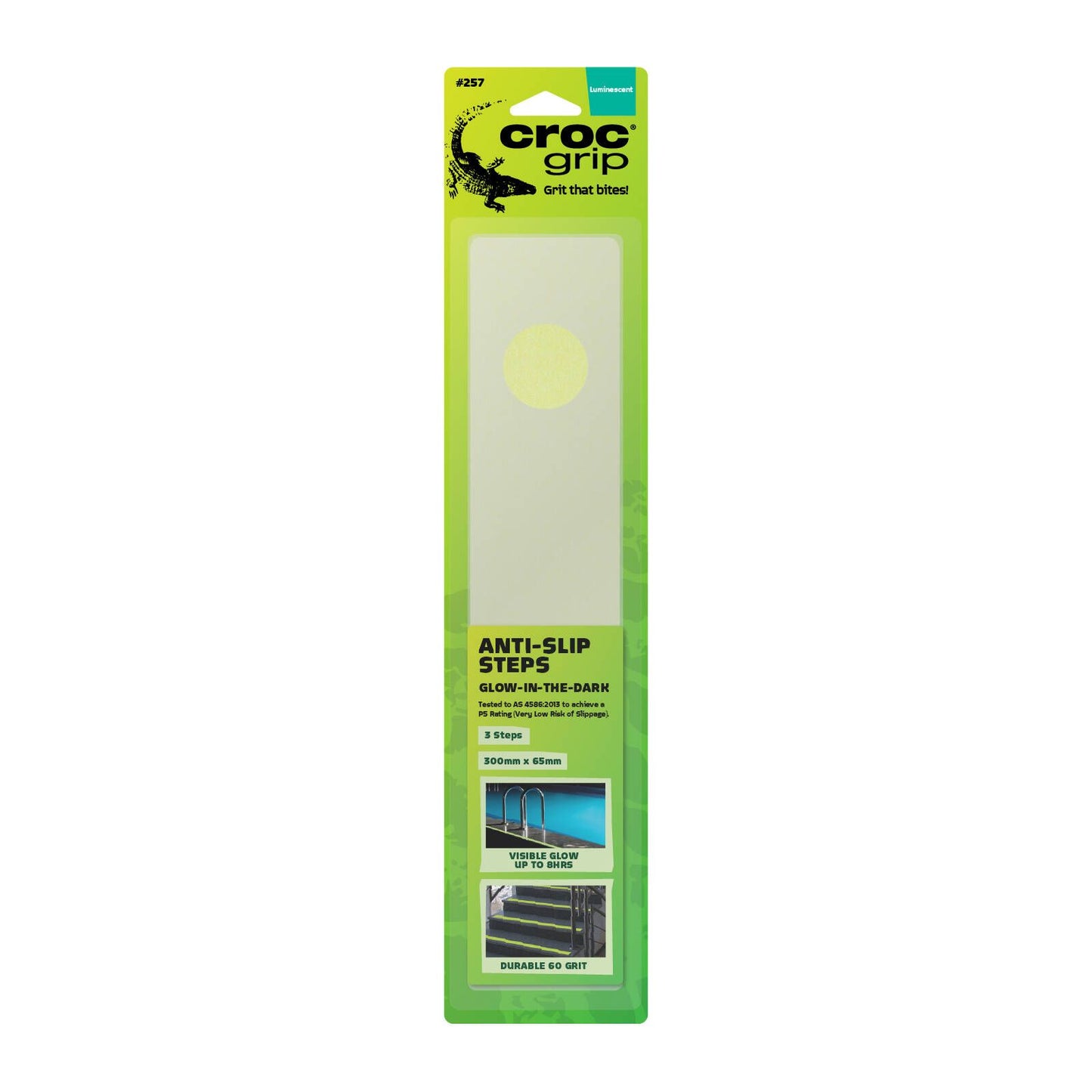Croc Grip Glow in the Dark Anti Slip Grit Steps - 300mm x 65mm - 3 Pack