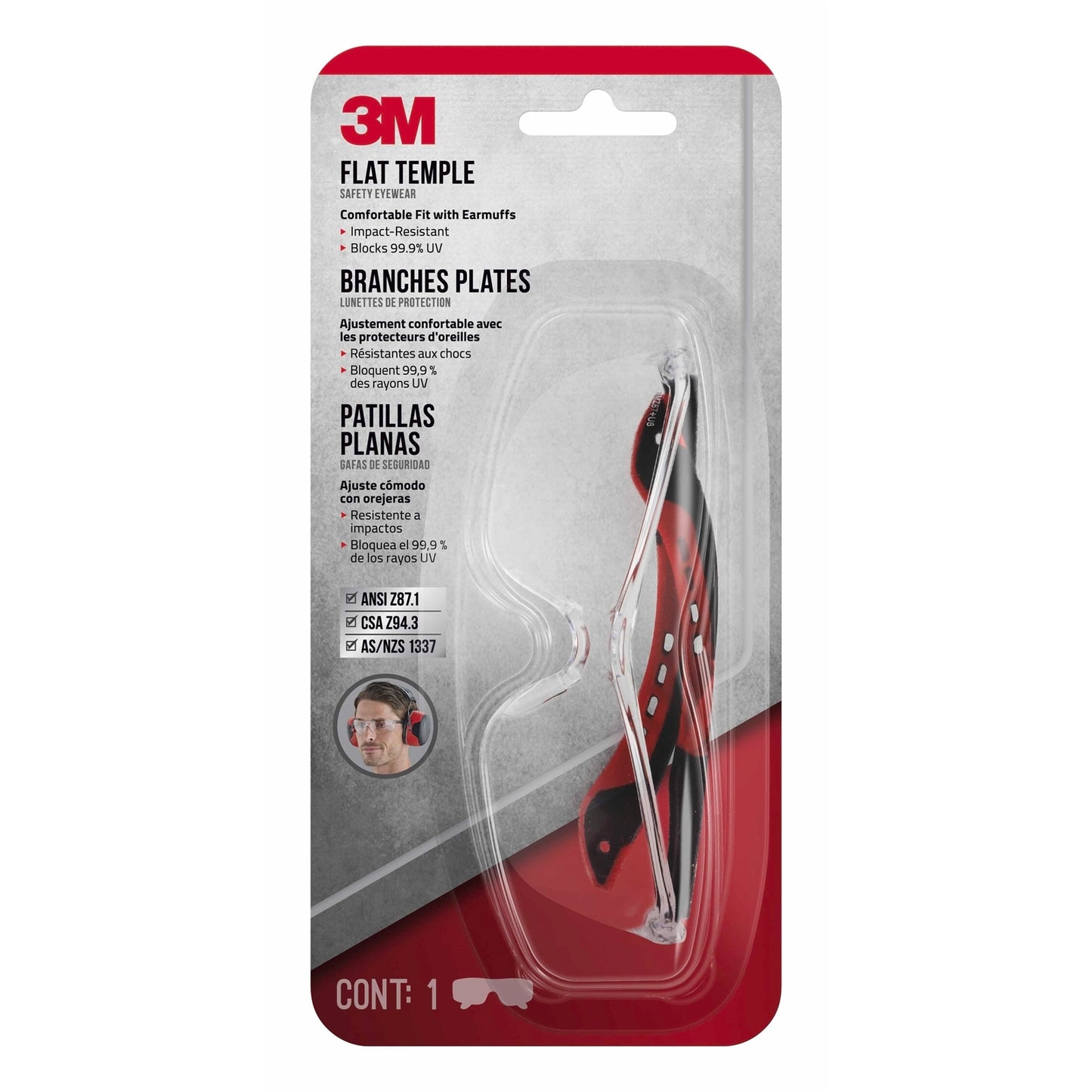 3M Black Clear Flat Temple Safety Glasses
