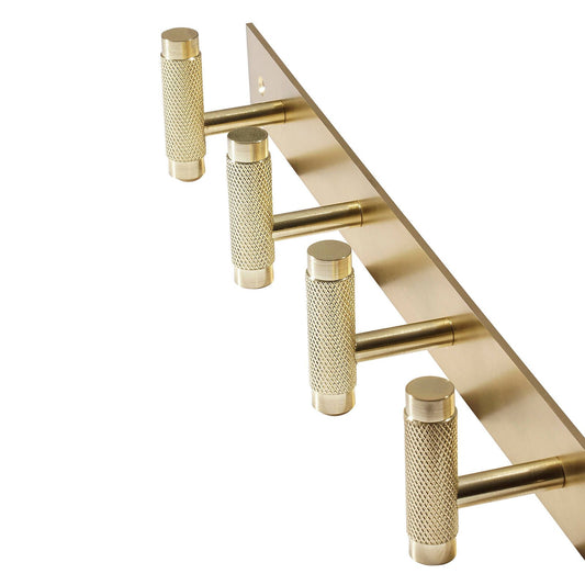 Adoored 4 Hook Brass Knurled Deco Hook Rack 400mm