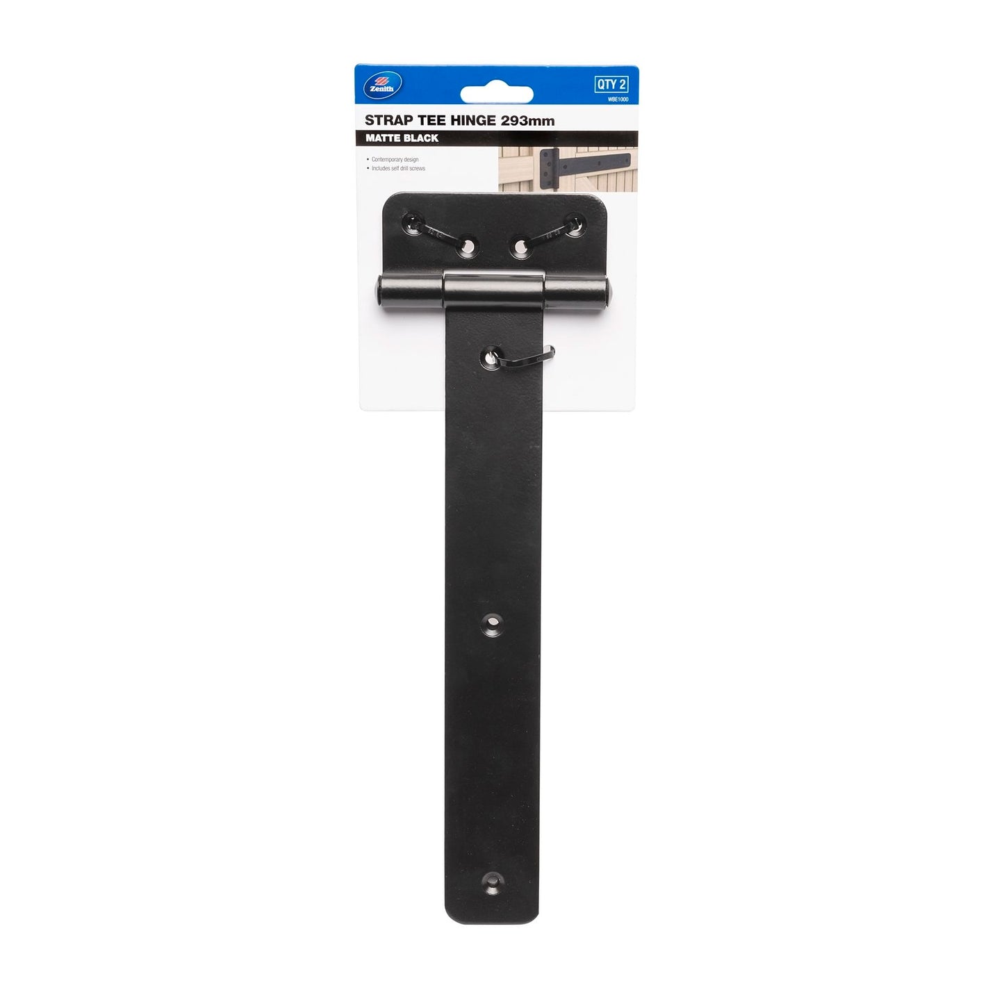 Zenith Strap Tee Hinge - 293mm - Matte Black - 2 Pack