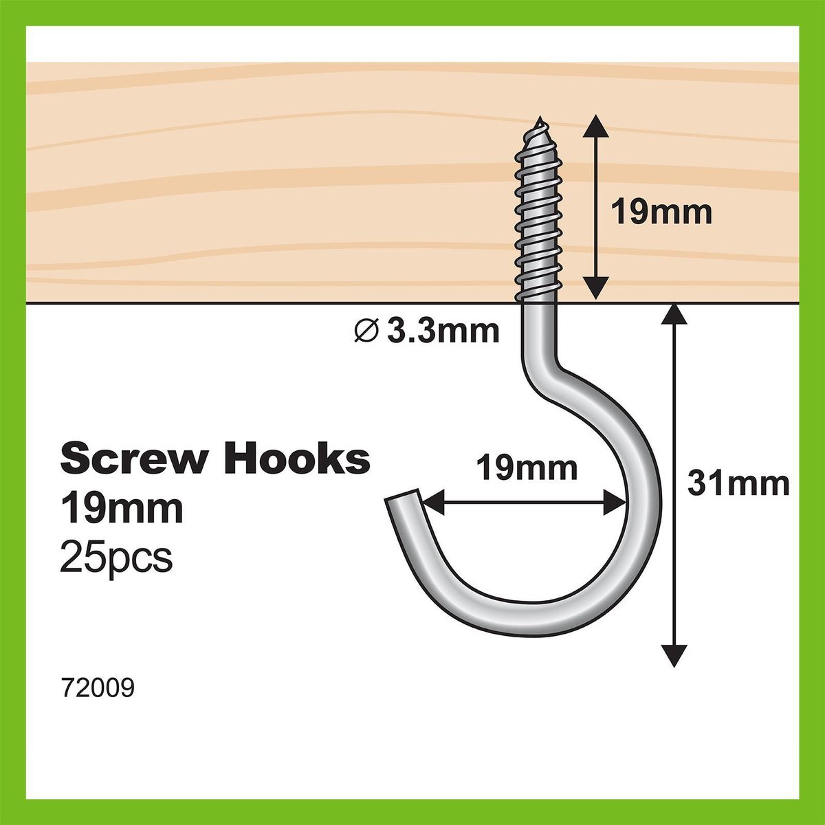 Everhang Zinc Plated Round Hook 25 Pack - 19 x 3.3mm - Silver