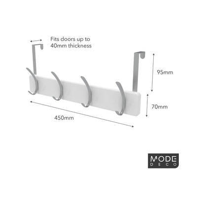 Mode 4 Over Door Hanger - 5 Hooks - 450mm x 70mm x 45mm - White