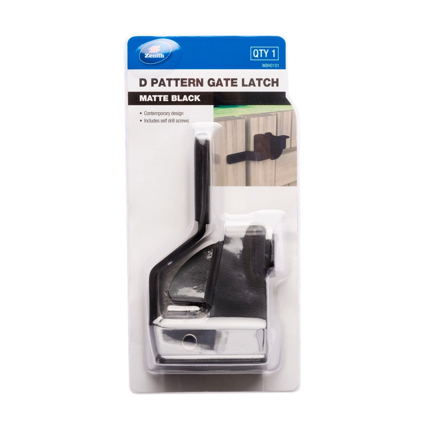 Zenith Matte Black D Pattern Gate Latch - 60 x 45 x 130mm