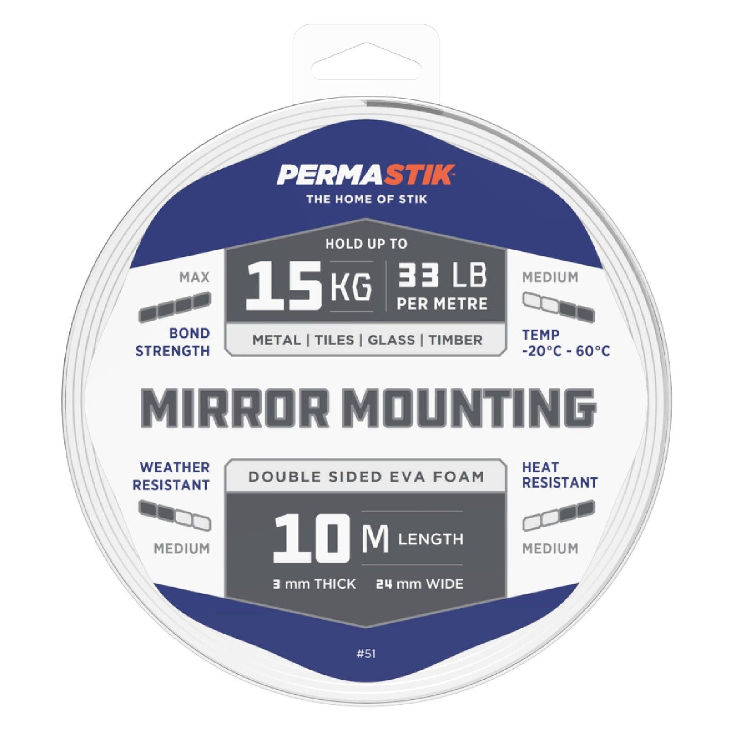 Permastik Mirror Mounting Tape - 10m x 24mm