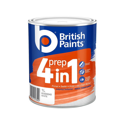 British Paints White Water Based Prep Primer Sealer Undercoat - 1L