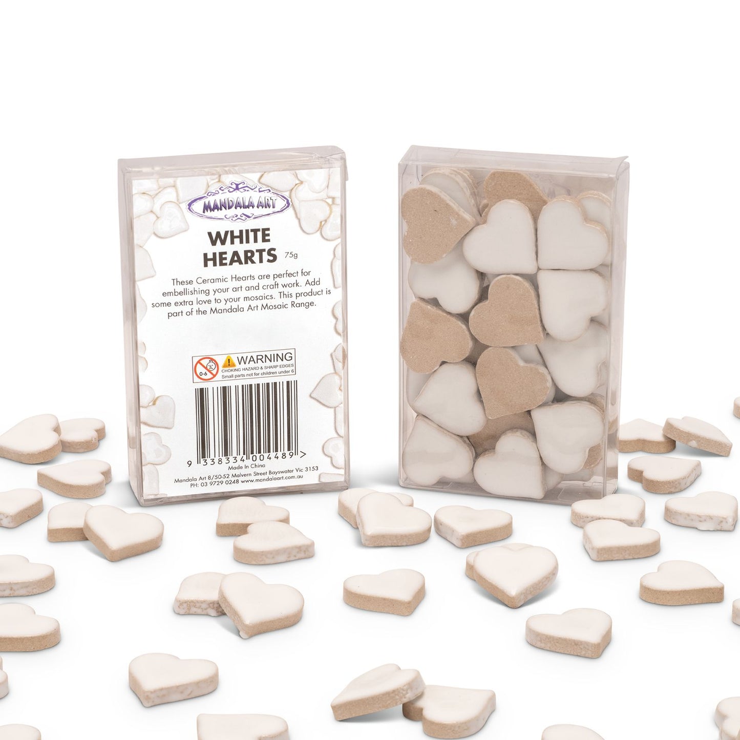 Mandala Art White Ceramic Hearts - 19 x 18mm - 10 Pack
