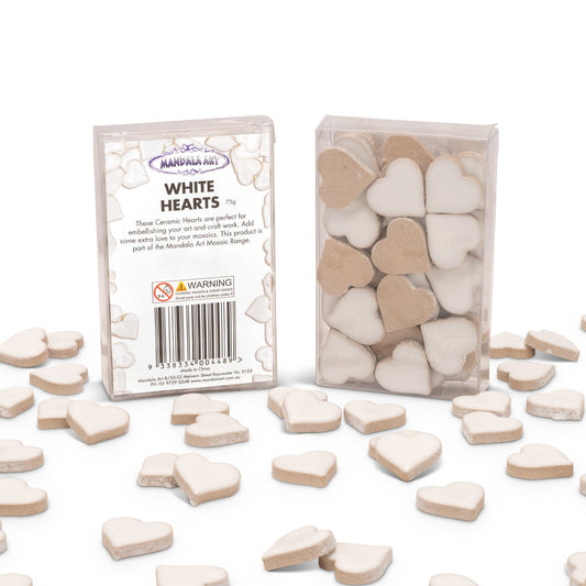 Mandala Art White Ceramic Hearts - 19 x 18mm - 10 Pack