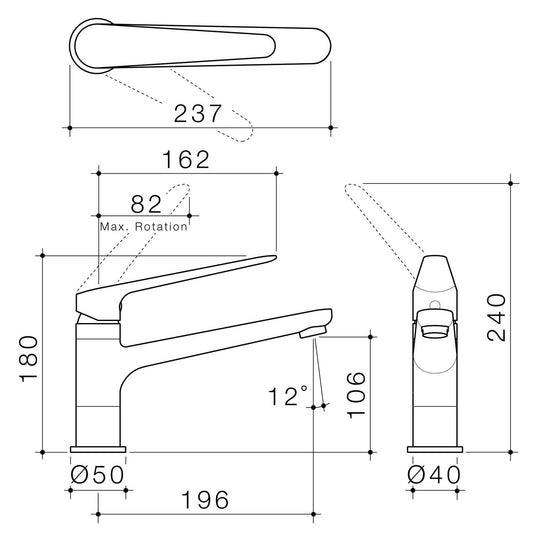 Homecare By Caroma Assisted Living Sink Mixer - Brushed Nickel - 40 x 180 x 237mm