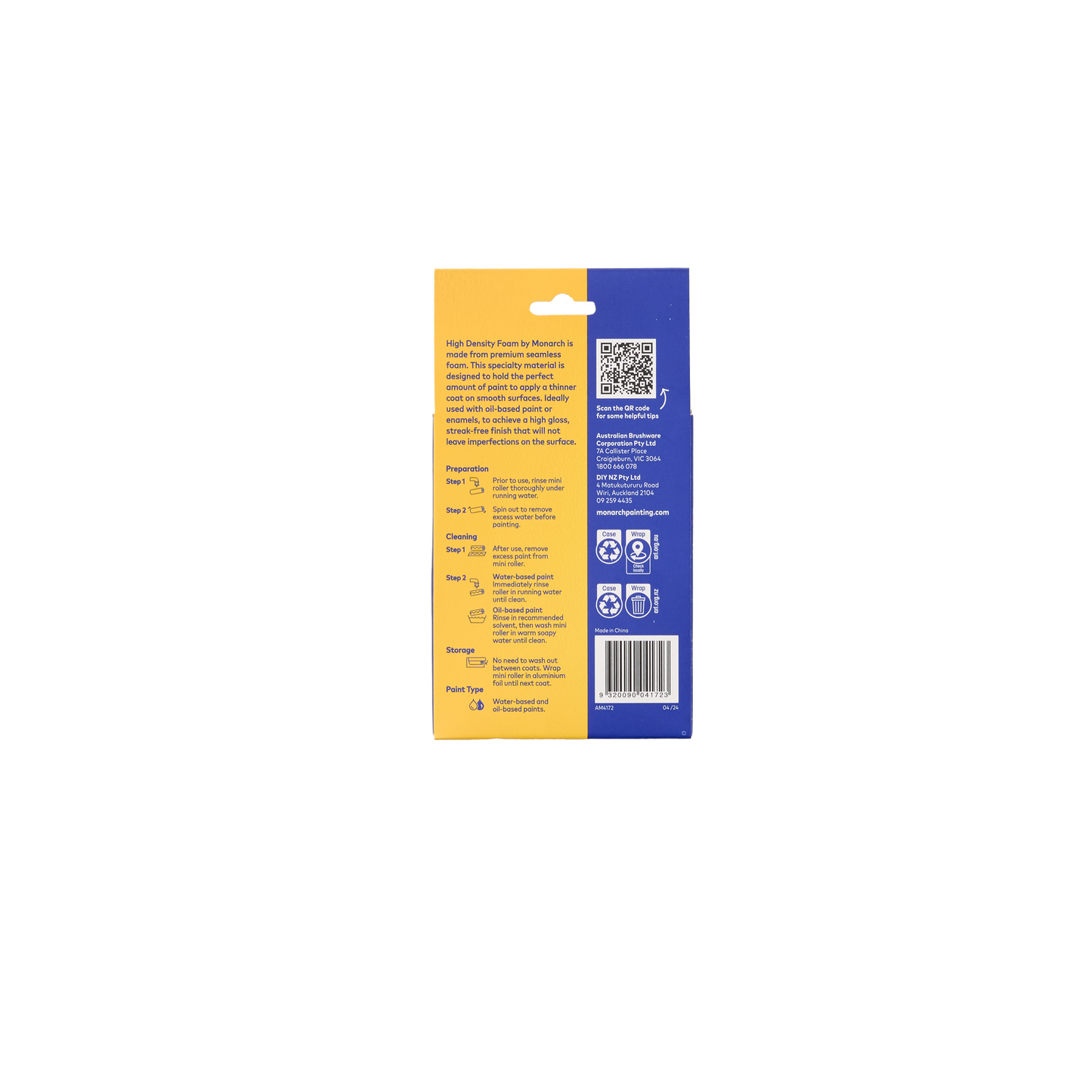 Monarch Mini Rollers Yellow 160mm/9mm Nap 2 Pack