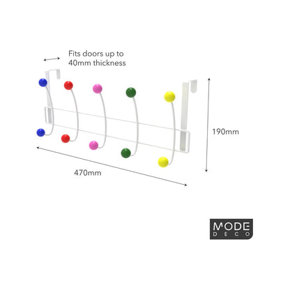 Mode Over Door Hanger - 5 Multicoloured Hooks - Durable - Space Saving