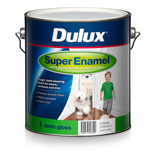 Dulux Super Enamel Paint - 4L - Semi Gloss Vivid White