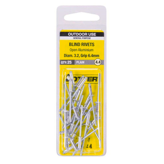 Otter Open Aluminium Blind Rivets - 2 x 6.4mm - 25 Pack
