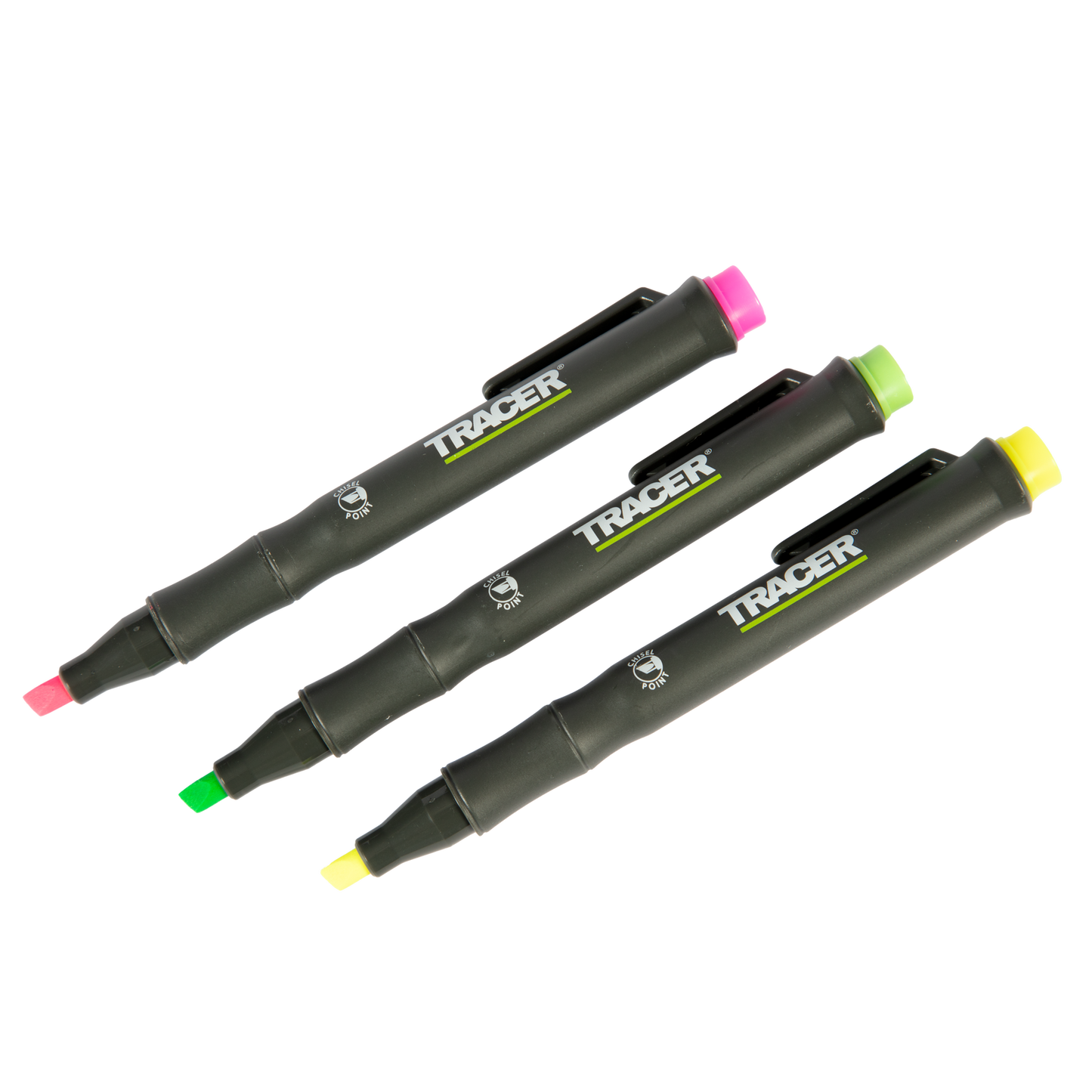 Tracer Construction Highlighters - Yellow, Green, Pink - 3 Pack