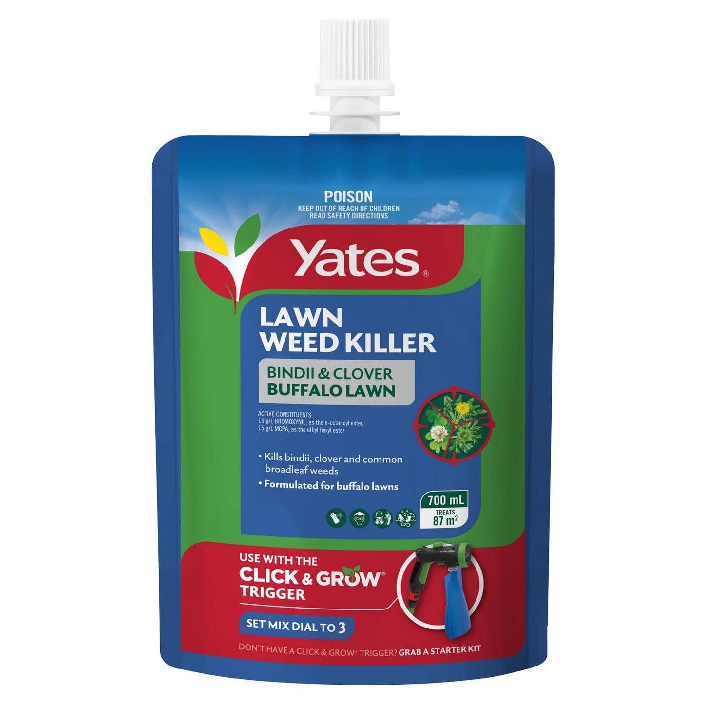 Yates Click And Grow Bindii And Clover Buffalo Lawn Weed Killer - 700ml