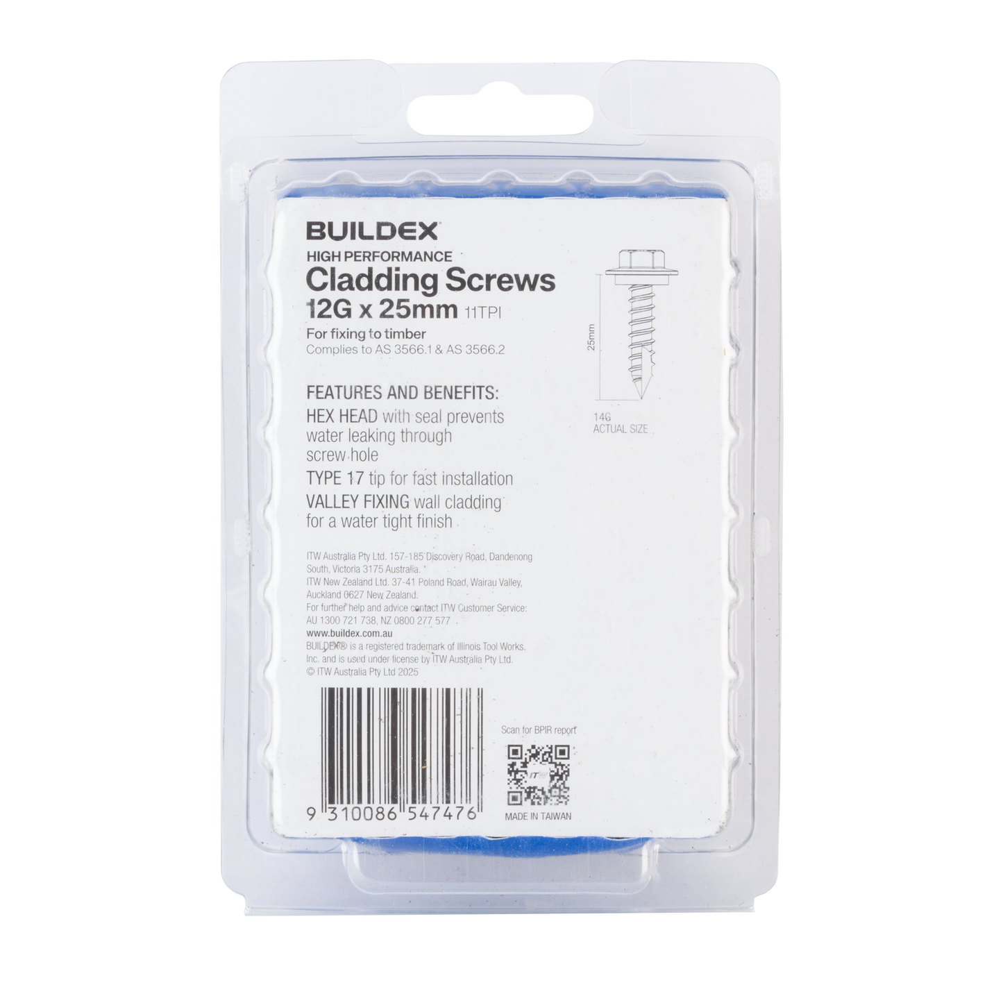 Buildex Cladding Screws - 12g x 25mm - 100 Pack