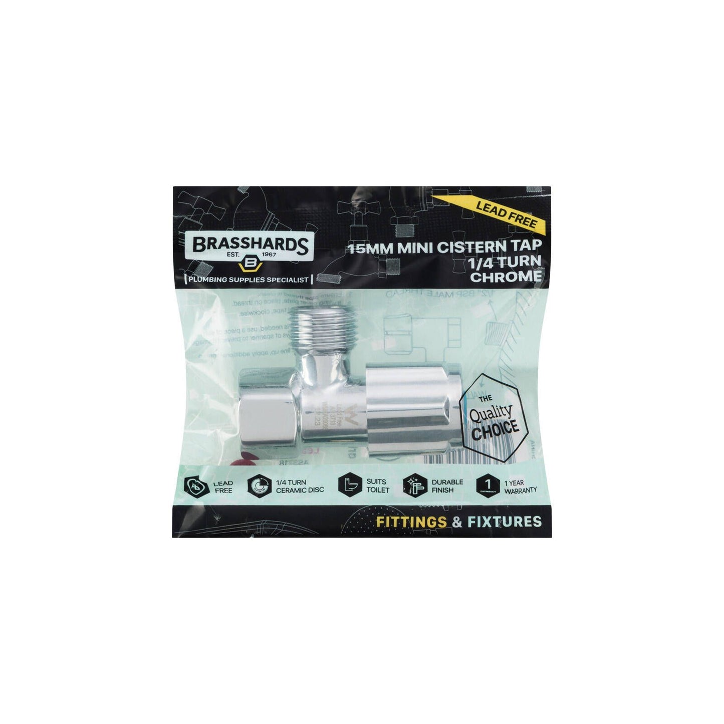 Brasshards 1/4 Turn Mini Cistern Tap - 15mm - Chrome