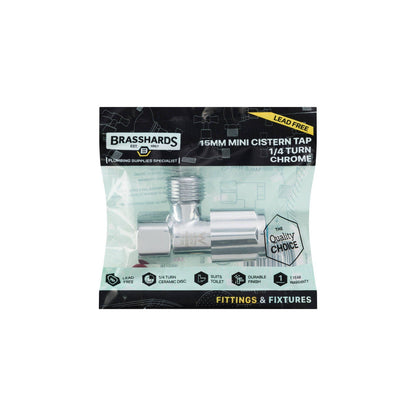 Brasshards 1/4 Turn Mini Cistern Tap - 15mm - Chrome