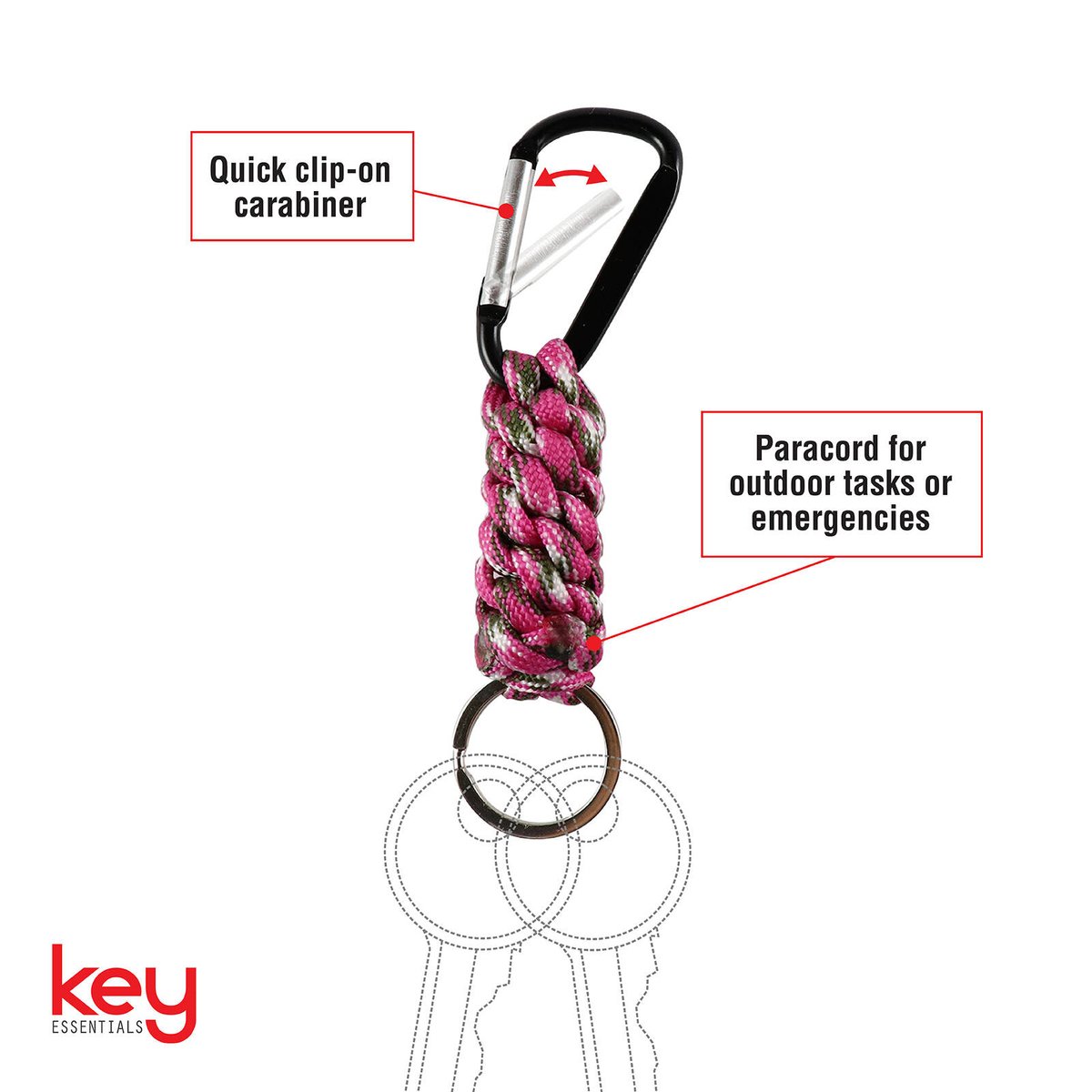 Key Essentials Key Ring Carabiner - 120mm - Steel - With Paracord