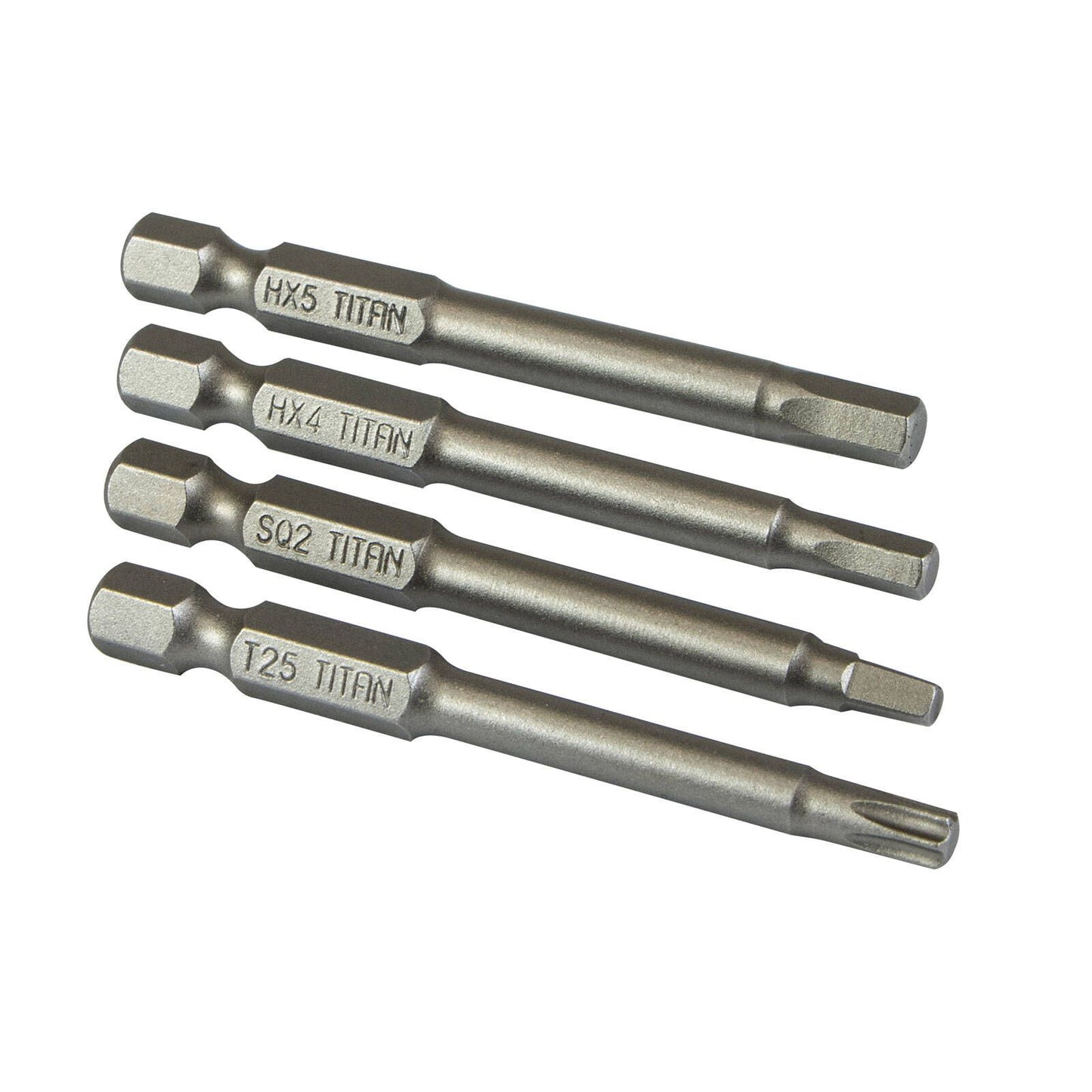 Titan Assortment Driver Bit - 65mm - SQ2,TX25,HEX4,HEX5 - 4 Pack