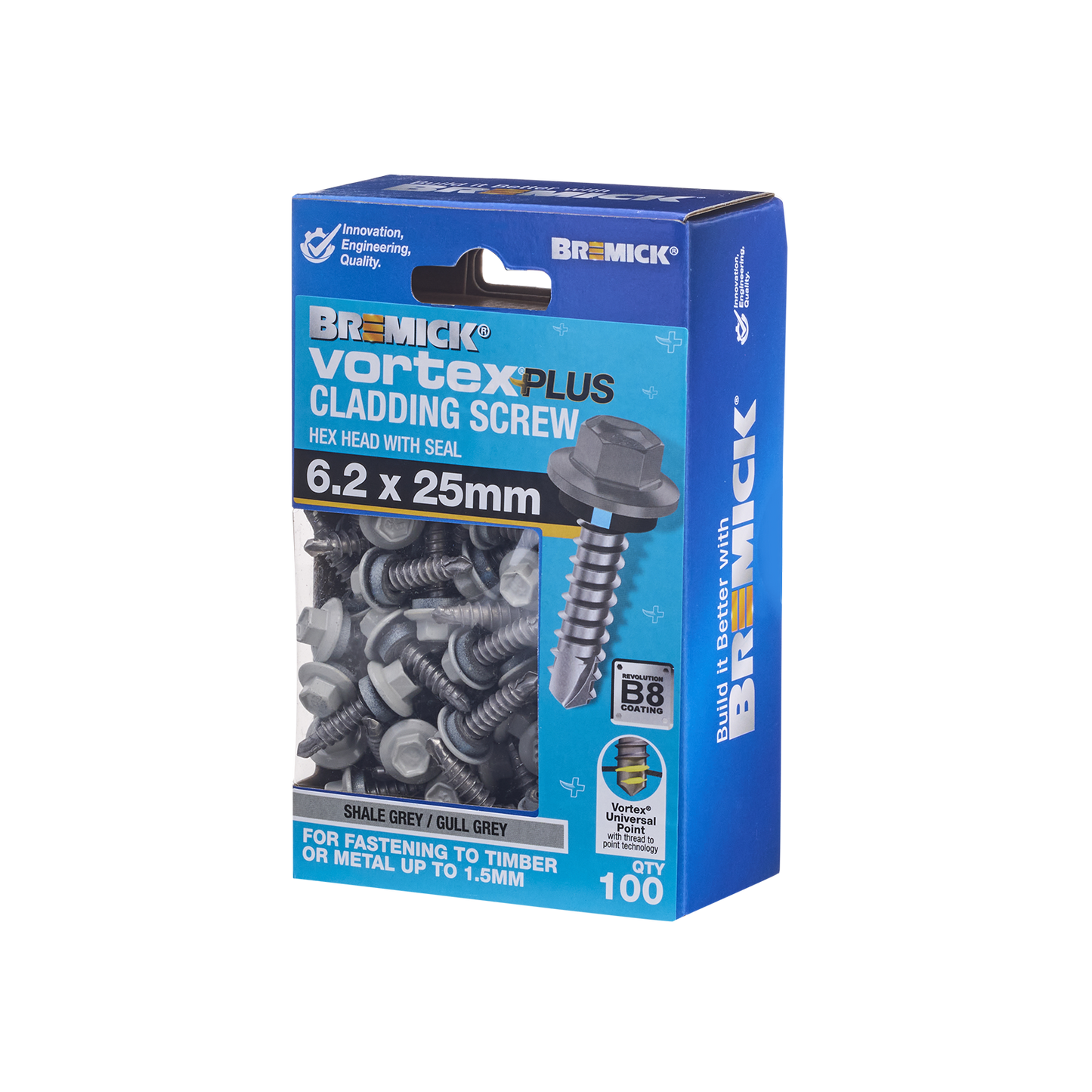 Bremick Vortex Plus Cladding Screw - 6.2 x 25mm - B8 Shale Grey - 100 Pack