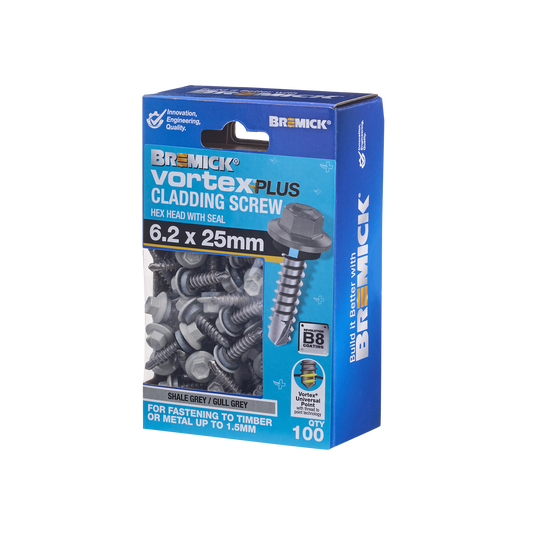 Bremick Vortex Plus Cladding Screw - 6.2 x 25mm - B8 Shale Grey - 100 Pack