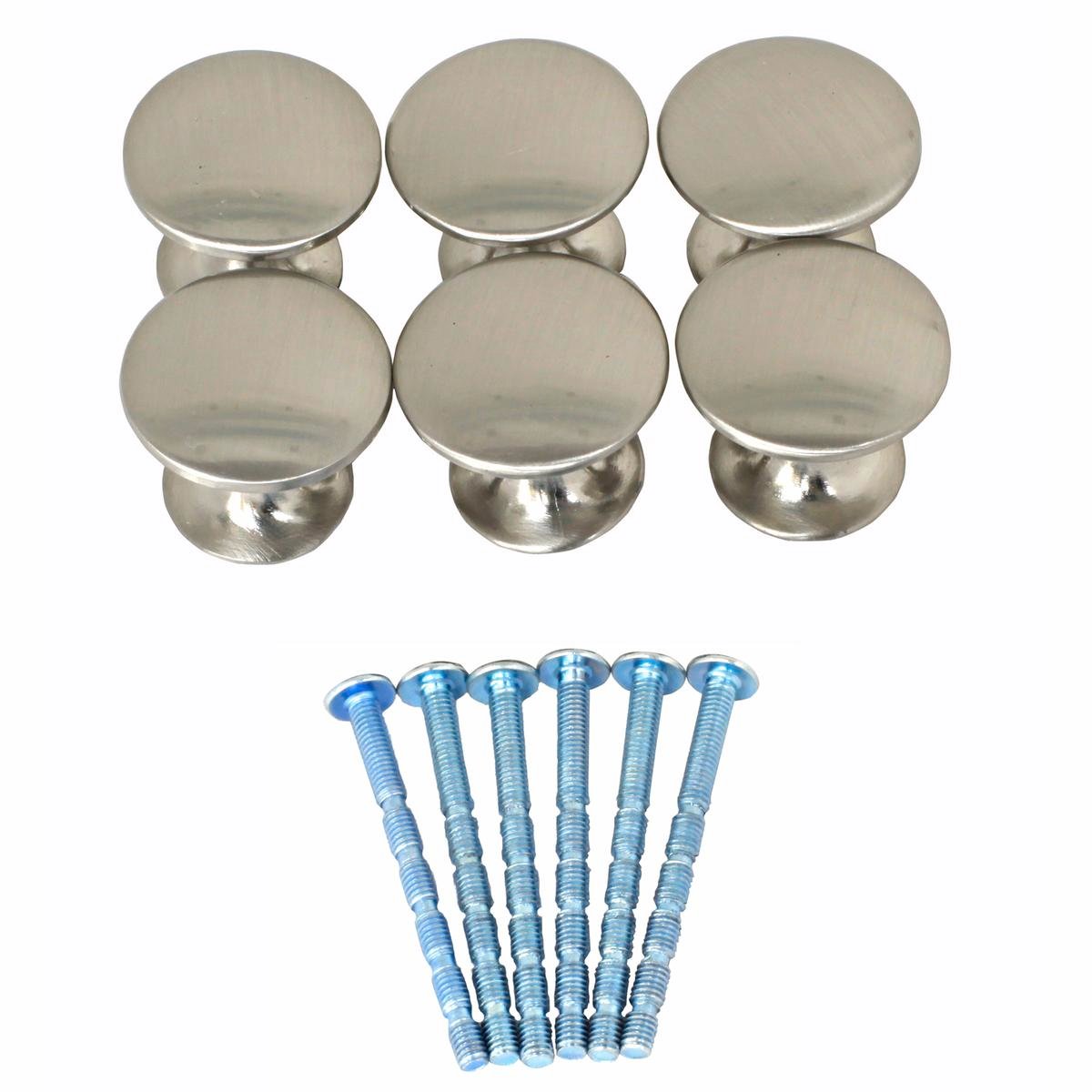 Ikonic Brushed Nickel Cupboard Knob Set - 6 Piece - Metal - Easy Install