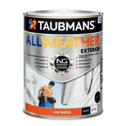 Taubmans All Weather Exterior Paint - 1L - Black - Low Sheen