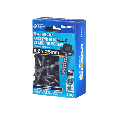 Bremick Vortex Plus Cladding Screw - 6.2 x 25mm - Hex B8 - 100 Pack