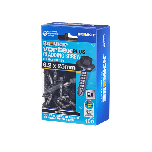 Bremick Vortex Plus Cladding Screw - 6.2 x 25mm - Hex B8 - 100 Pack