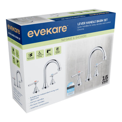 Evekare Chrome 1/4 Turn Pin Lever Basin Set - 200mm