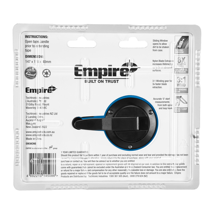 Empire Tape Measure - 30m - Nylon-Coated Steel - Durable ABS Casing