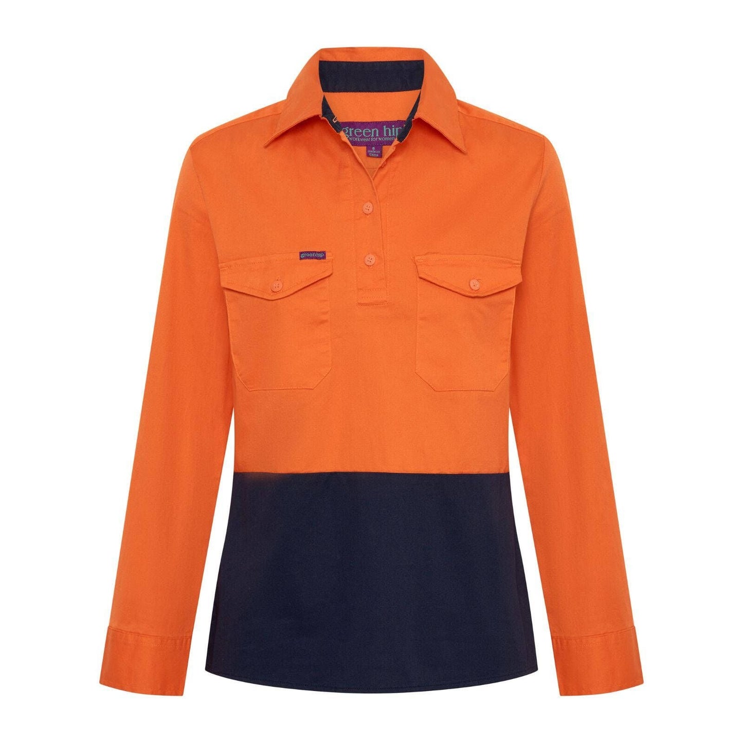 Green Hip Long Sleeve Hi-Vis Shirt - Size 20 - Orange/Blue