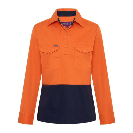 Green Hip Long Sleeve Hi-Vis Shirt - Orange/Blue - Size 14