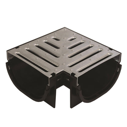 Everhard Easydrain Compact Galvanised Steel Grate and Corner - 175mm - Black