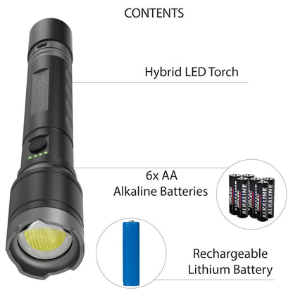 Ironhorse Premium Hybrid Dual Power Torch Flashlight - 2200lm - 300mm