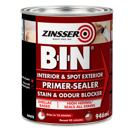 Zinsser B.I.N Interior & Spot Exterior Primer-Sealer Stain & Colour Blocker 946ml