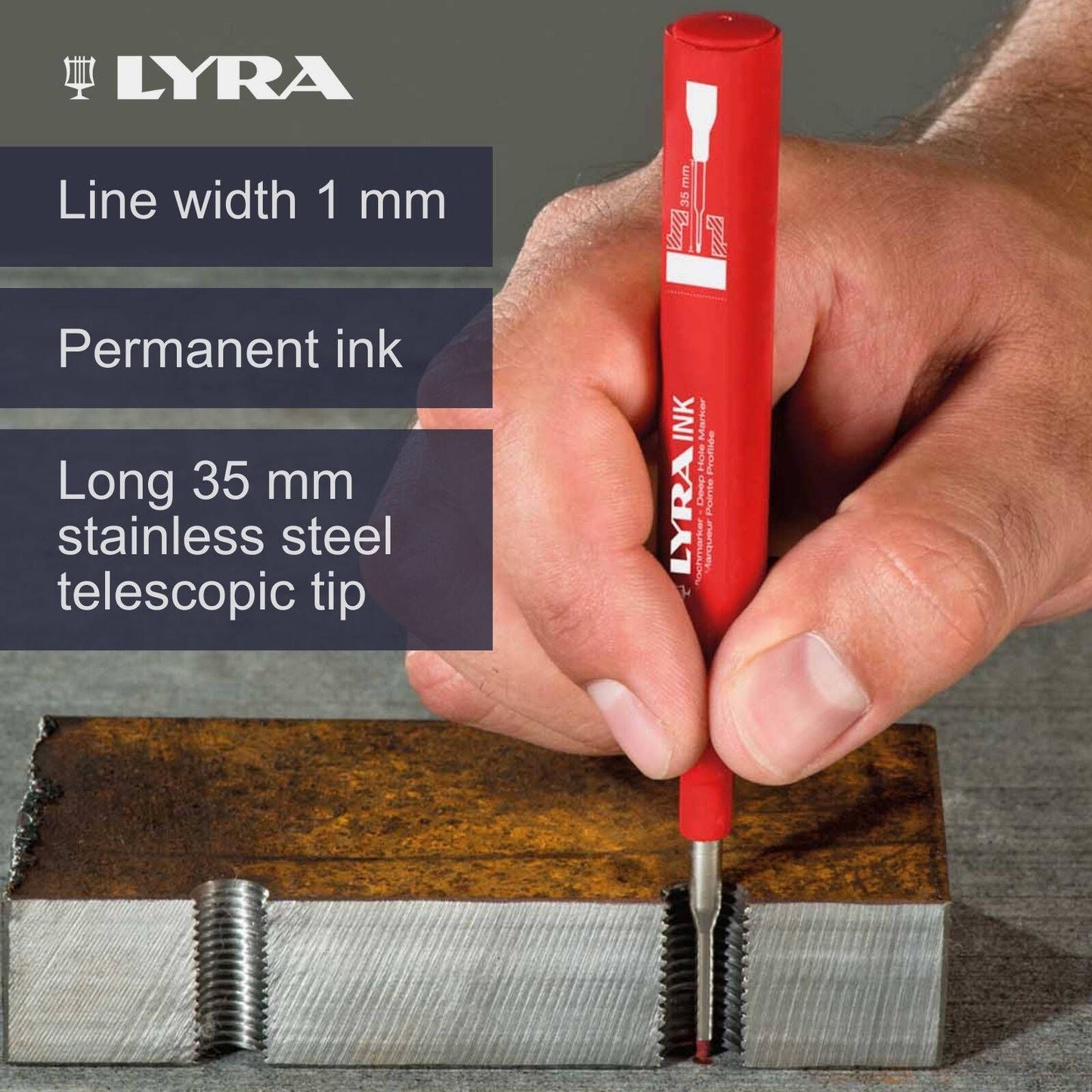 Lyra Red Deep Hole Permanent Construction Marker - 35mm Tip