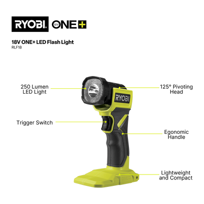Ryobi LED Flashlight - 18V ONE+ - 250 Lumens