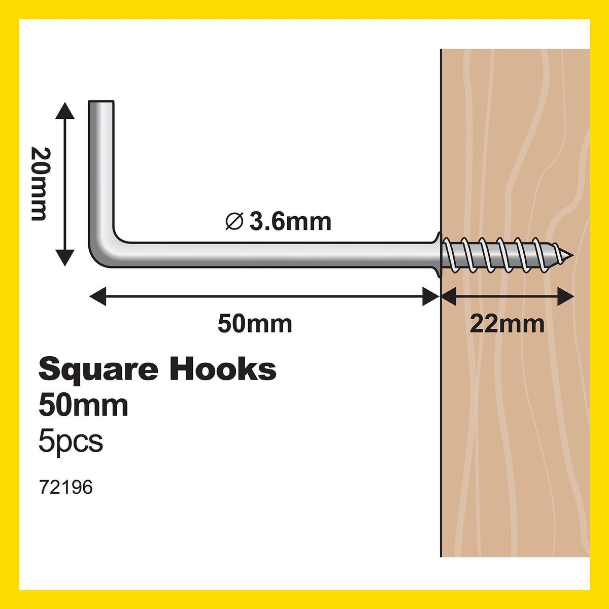 Everhang Square Hooks - 50mm - Zinc - Light Duty - 5 Pack