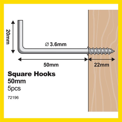 Everhang Square Hooks - 50mm - Zinc - Light Duty - 5 Pack
