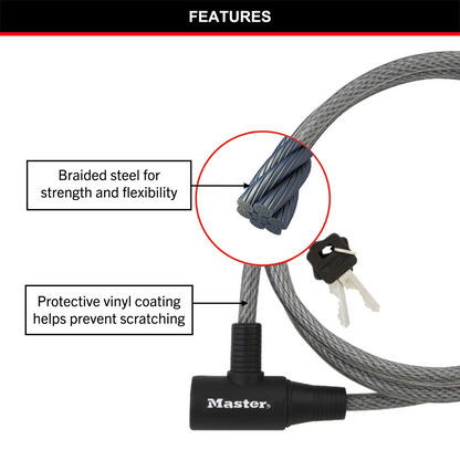 Master Lock Keyed Cable Lock 10mm x 1.8m Braided Steel Durable