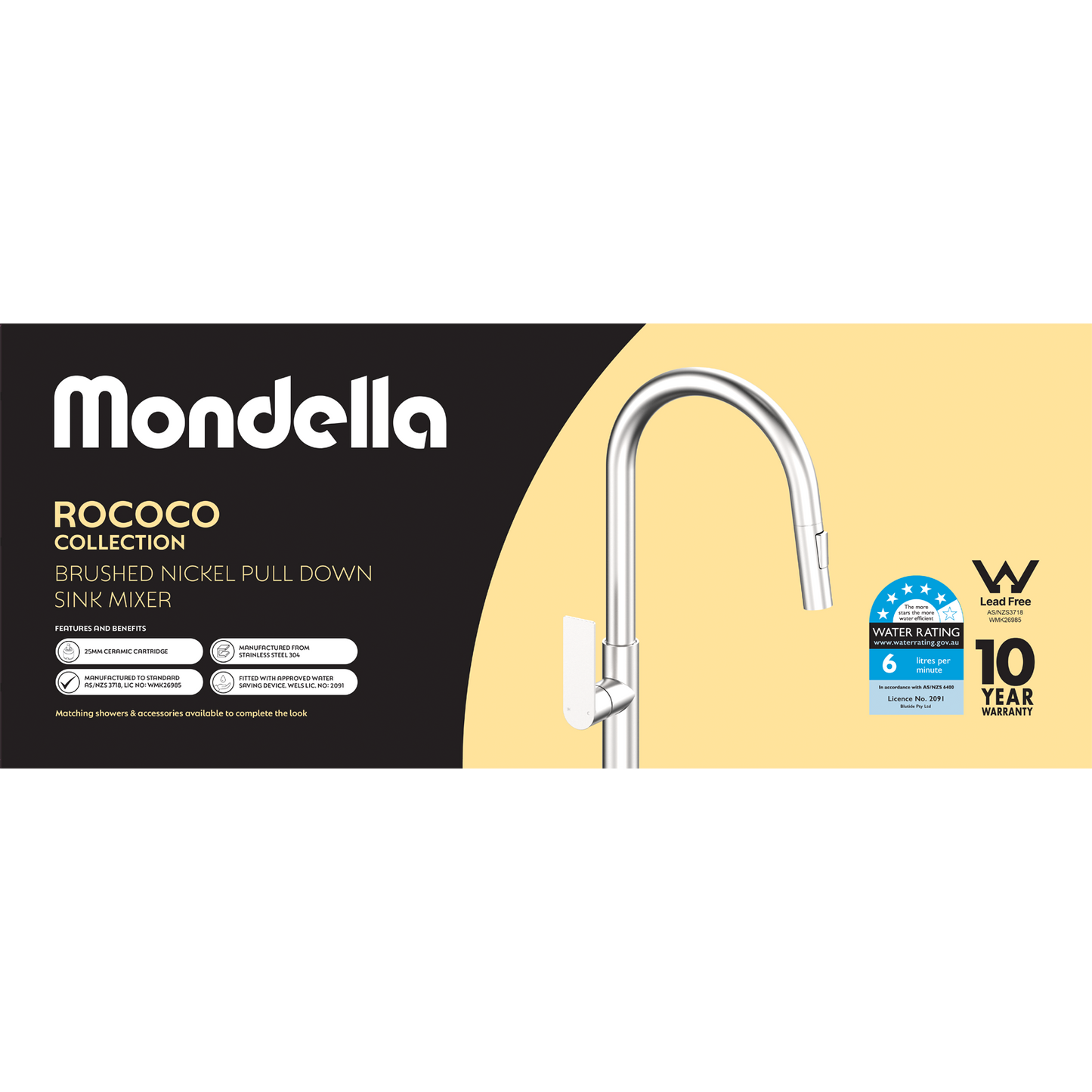 Mondella Brushed Nickel Rococo Pull Down Sink Mixer - 25mm