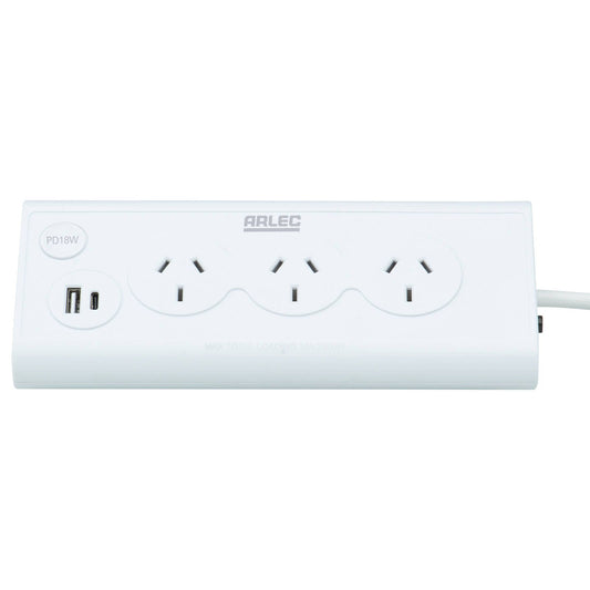 Arlec Triangular Powerboard - 3 Outlet - 70mm - White